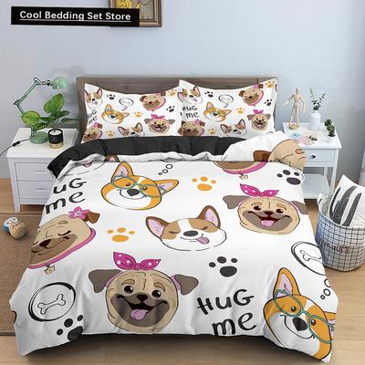 Cartoon Dog Duvet Cover King Queen Funny Pet Puppy Head Printed Bedding Set For Kids Teens Adults Animals Polyester Quilt Cover