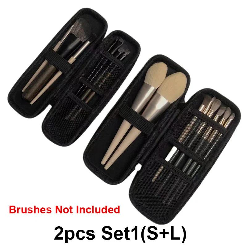 

2 шт. черных косметичек для хранения, двойной молнии, органайзер для помады, коробка для хранения косметических инструментов, длинные полоски, кисти для макияжа, чехол из ЭВА