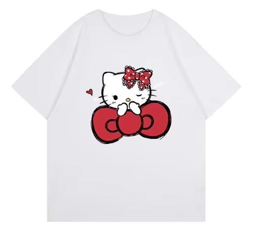 2026 HelloKitty Sanrio Printed Cotton TShirt  Summer Cartoon Design  Childrens Roundneck Fashion LooseFitting Casual Wear
