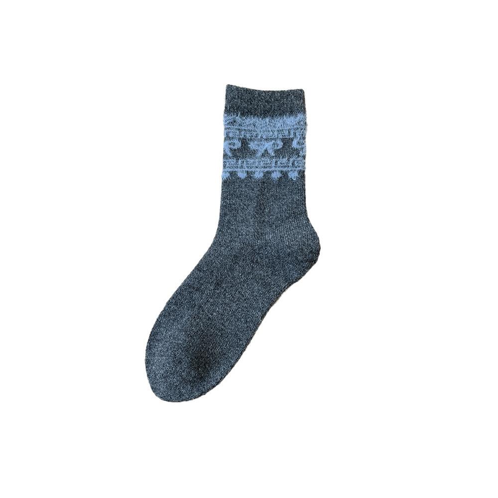 

Толстые и теплые шерстяные носки до середины икры для женщин на осень и зиму, с вышивкой в виде банта, универсальные махровые носки 1 pair темно-серого