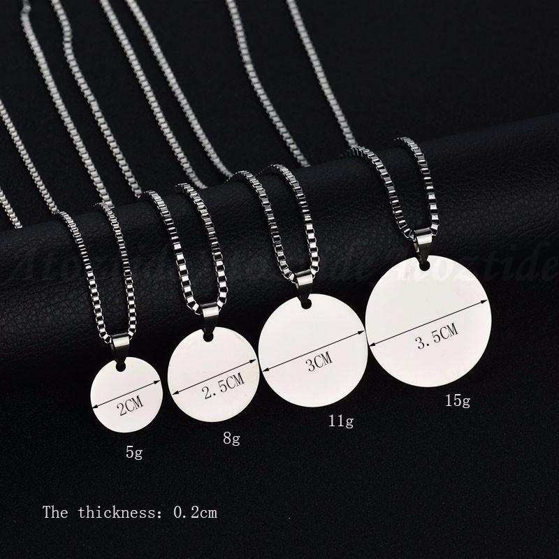 Atoztide Personalized Round Brand Engrave Name Necklace Stainless Steel Words Letter Picture Box Chain Birthday Jewelry Gift