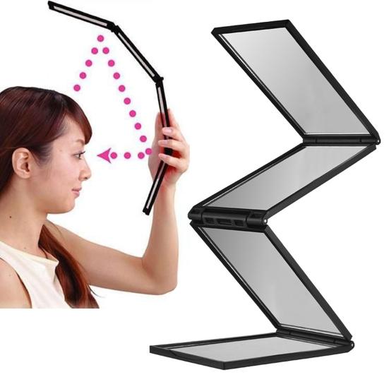 Çok Açılı Katlanır Kendin Saç Kesme Aynası Kafa Arka Görünümü Mevcut Katlanabilir Makyaj Aynası 4 Yönlü