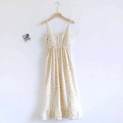 New Summer Women's Sleeping Skirt 100% Cotton Crepe with Chest Cushion Suspender Dress Cute Thin Home Dress Summer Dress