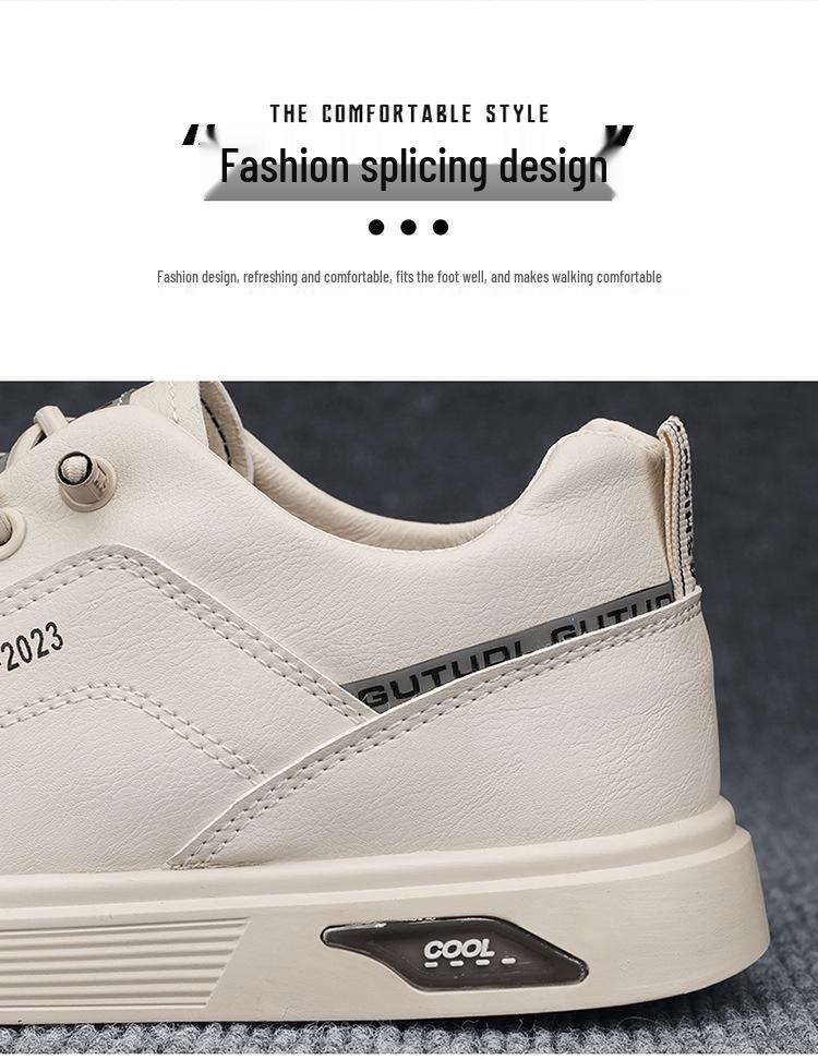 2025 Men's Trendy White Sports Sneakers - Breathable Casual Leather Shoes for Spring and Autumn