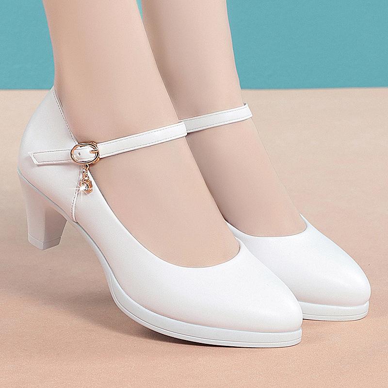 Bout Rond, Coupe Basse, Élégant, Élégant, Talon Épais, Talon Moyen, Semelle Souple, Chaussures de Travail Confortables avec une Bride Simple à Boucle