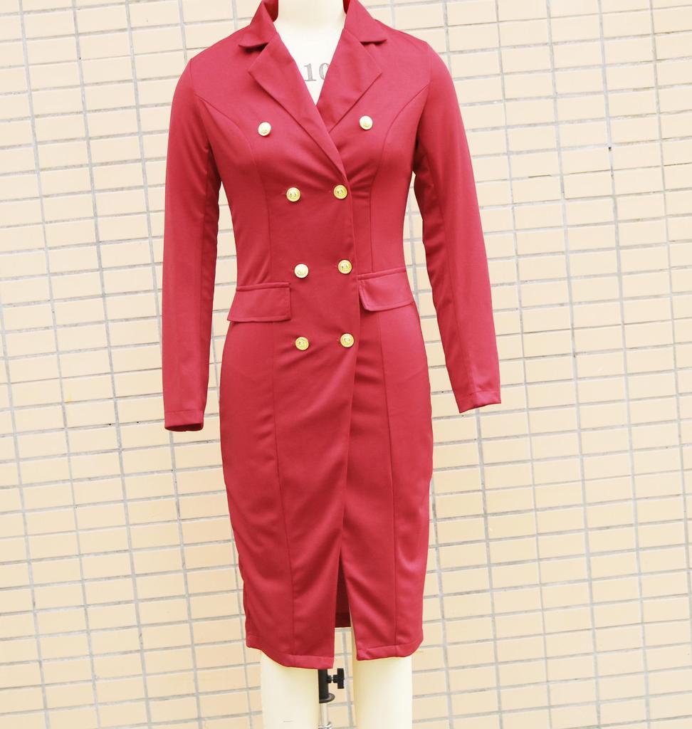 Women's V-Neck Double-Breasted Waist-Cinching Suit Dress, Autumn/Winter 2025 Collection