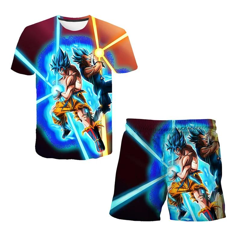 2025 Summer New Fashion Dragon Ball Tshirt Shorts 2 Piece Sets Kids Tracksuit Vegeta Clothes 3D Printed Dragon Ball T Shirts  Suit