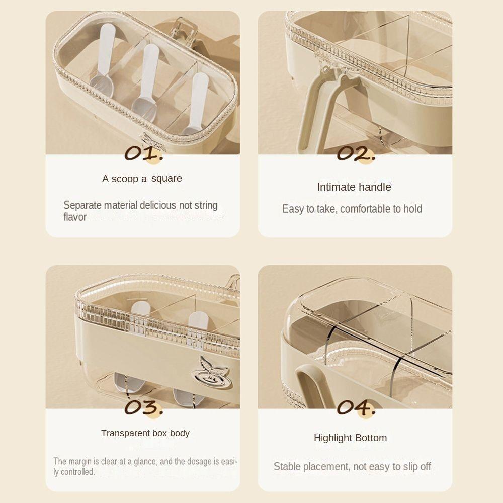 Plastic 3 Grids Seasoning Box Large Capacity Dustproof Spice Storage Container Transparent with Spoons Salt Seasoning Box Sugar