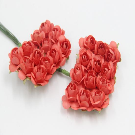 12 Pcs Mini Artificial Rose Flower Bouquet 12 Heads Paper Rose Flowers with Stems for Scrapbooking Wedding DIY Crafts