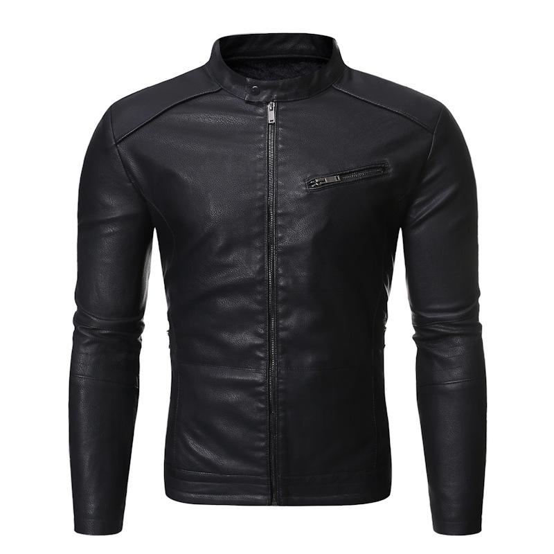 2025 Men's Washed Leather Motorcycle Jacket - Autumn/Winter Stand Collar, Versatile Style
