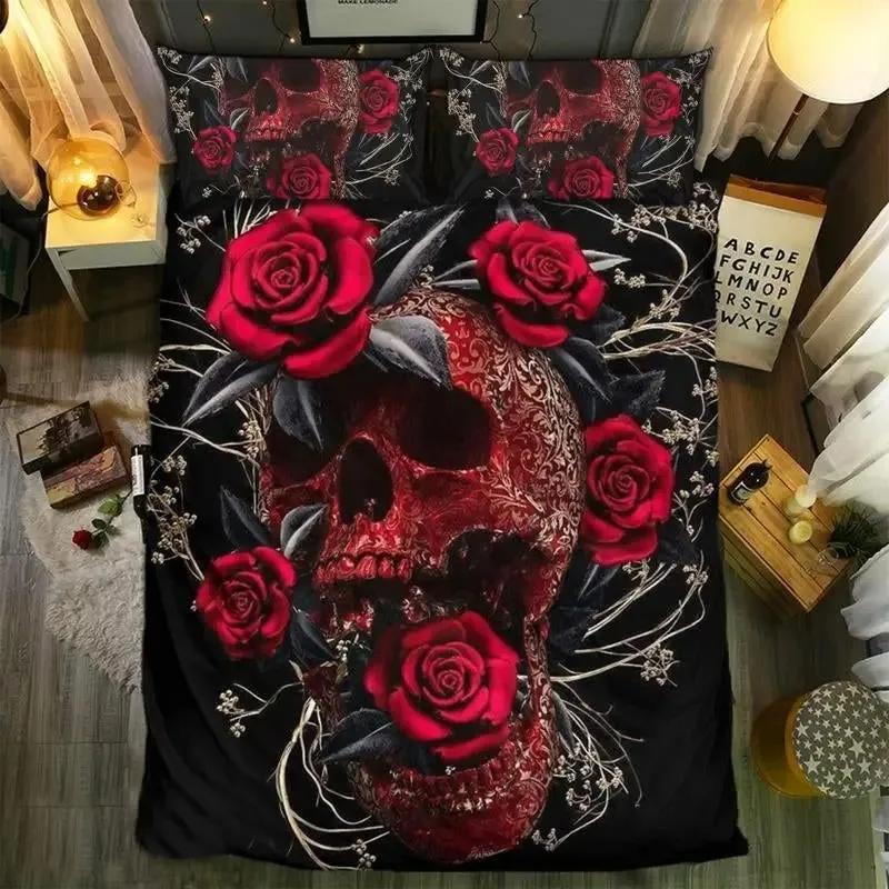 Skull Chevalier Duvet Cover Set King Size Horror Skeleton Bedding Set Day Of The Death Comforter Cover For Boys Men Gifts