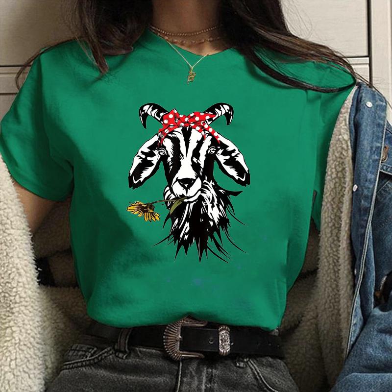 Cute Goat Pattern Printed T-Shirt Women's Goat Harajuku T-Shirt Summer Cool Fashion Women's Tops