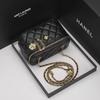 Genuine Leather Camellia Lightweight Diamond Chain Shoulder Bag - Mini Cosmetic Box Style