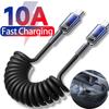10A USB Type C Fast Charging Cable Spring Telescopic Car Charger Cord For iPhone 17 16 15 Pro Max Xiaomi Huawei USB C Cables