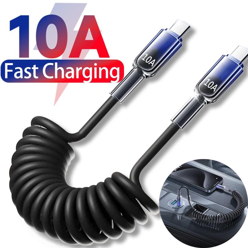 10A USB Type C Fast Charging Cable Spring Telescopic Car Charger Cord For iPhone 17 16 15 Pro Max Xiaomi Huawei USB C Cables