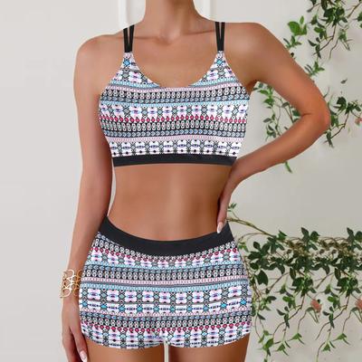 Women Sexy Bikini Set Two Pieces Swimsuit Fashion Push Up Floral Printed Split Swimsuit Bikini Suit Female Beach Halter Swimwear