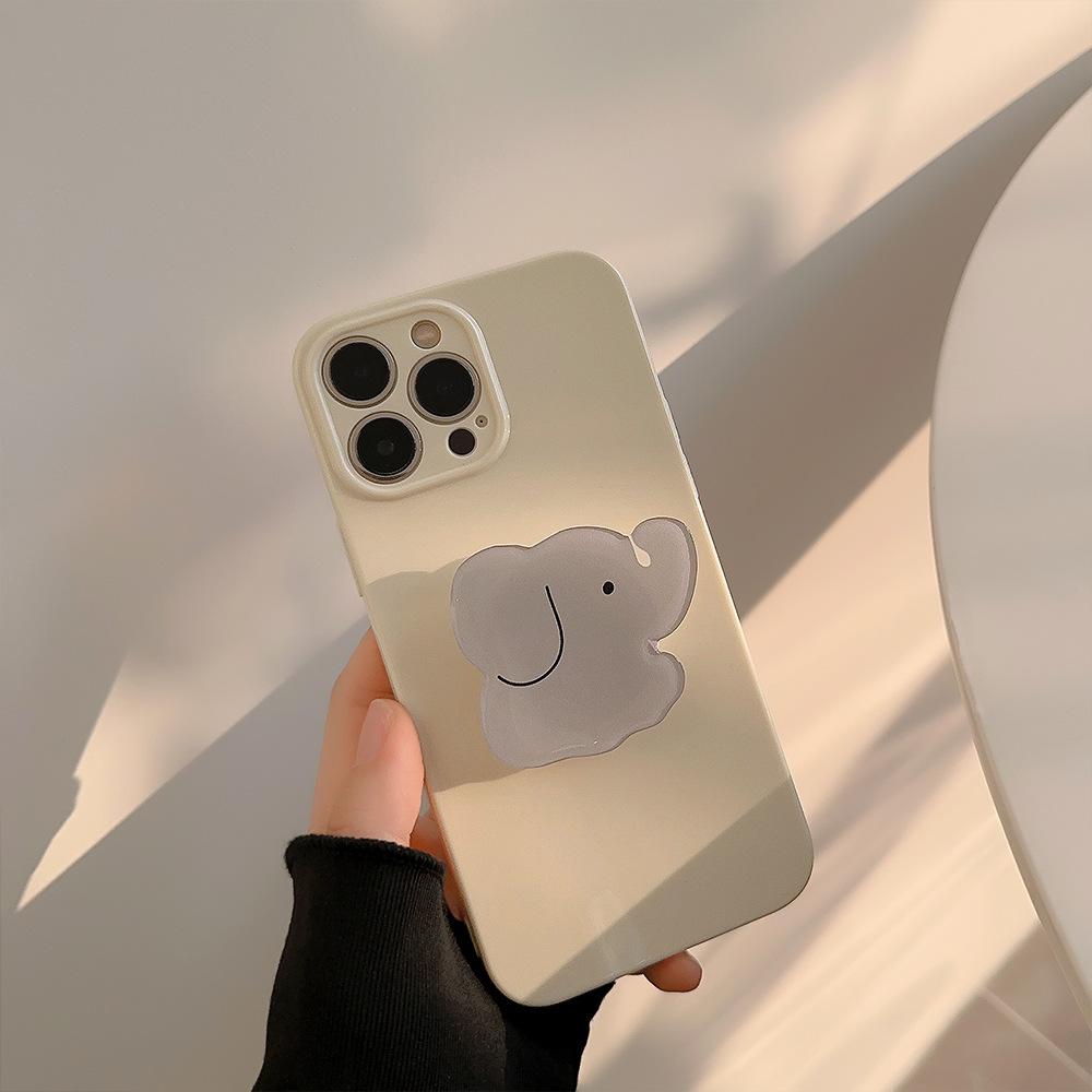 Creamy Yellow Elephant Stand iPhone 17 Phone Case Apple 15 Pro Max Korean Style 12 Silicone Soft 16 Compatible 14