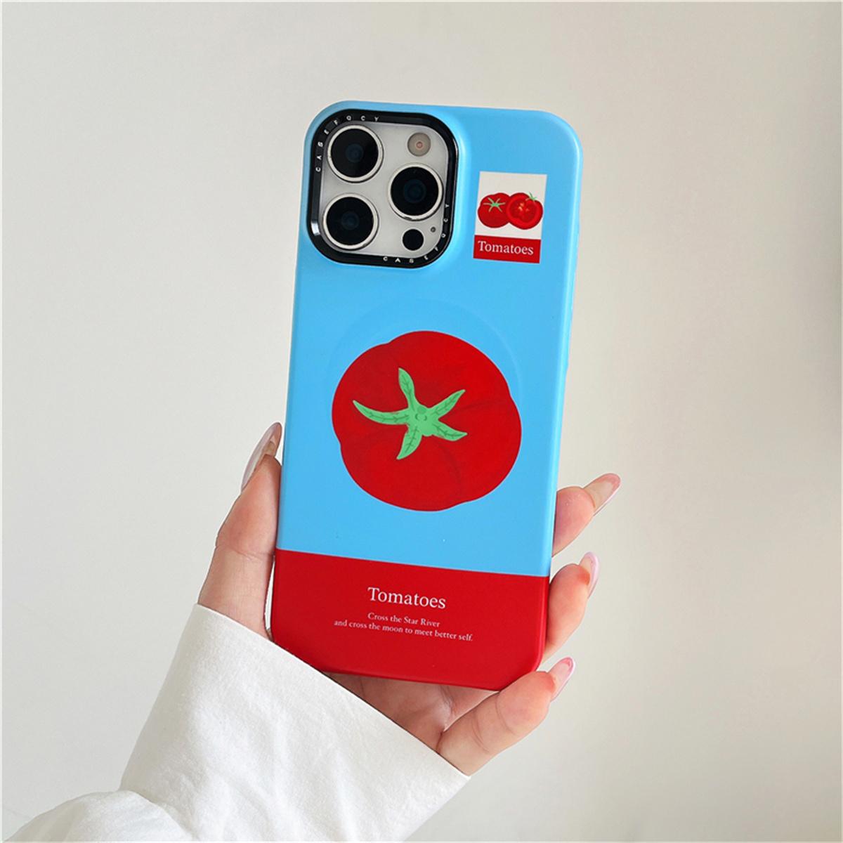 

Fashion Cute Tomato Magnetic Phone Case For iPhone 16 Pro 15 14 Pro Max Back Cover with Holder Shockproof Hard Cases For iPhone 16ProMax
