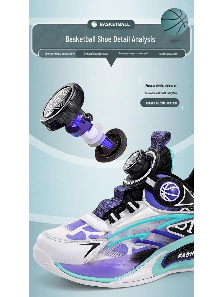 Spring 2025 Waterproof Leather Boys' Basketball Shoes for Kids - Wear-Resistant Trendy Running Shoes