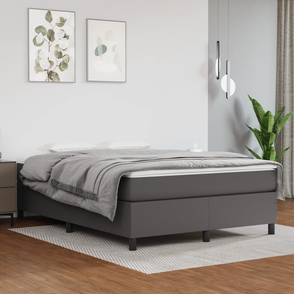 Box Spring Bed Frame Gray 140 x 190 cm Faux Leather