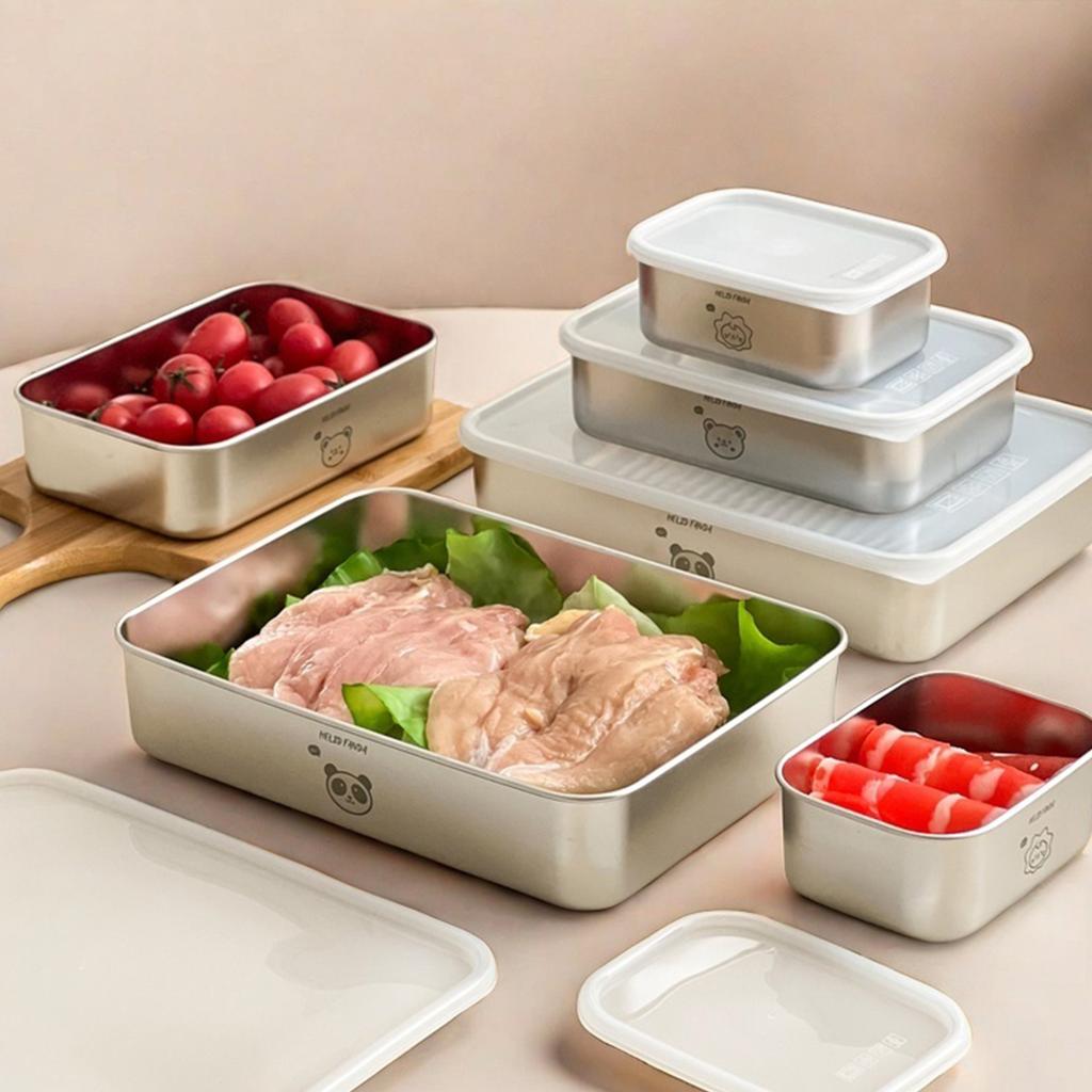 304 Stainless Steel Food Containers Refrigerator Sealed Fresh-Keeping Box Large Capacity Food Storage Box For Kitchen