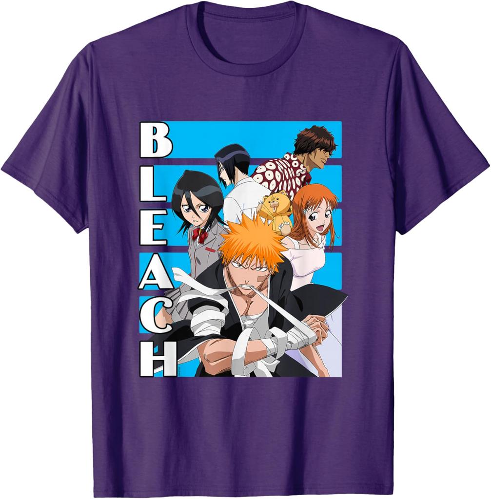 Bleach Characters With Blue Lines And Logo Anime T-Shirt S-6xl