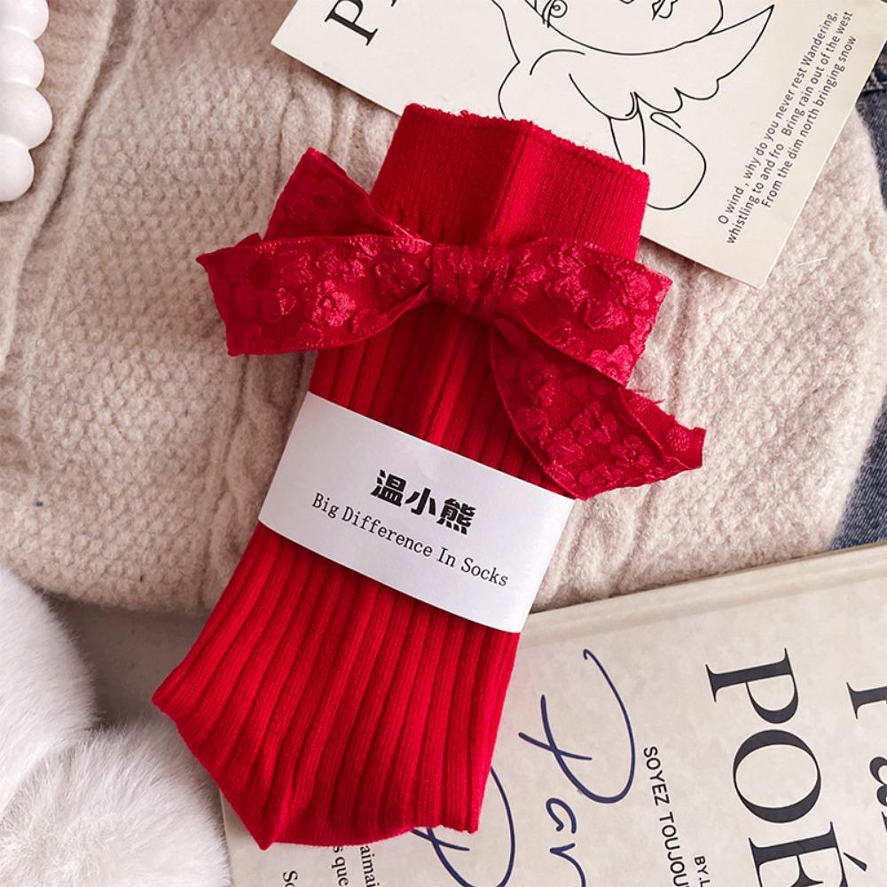 

Красные носки года по Зодиаку Хлопковые носки-гольфы с бантом Новинка в тубе Носки Китайский Новый год 5