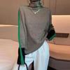 2024 Autumn/Winter Women's Turtleneck Sweater: Retro Pattern, Contrast Color, Knitted Style