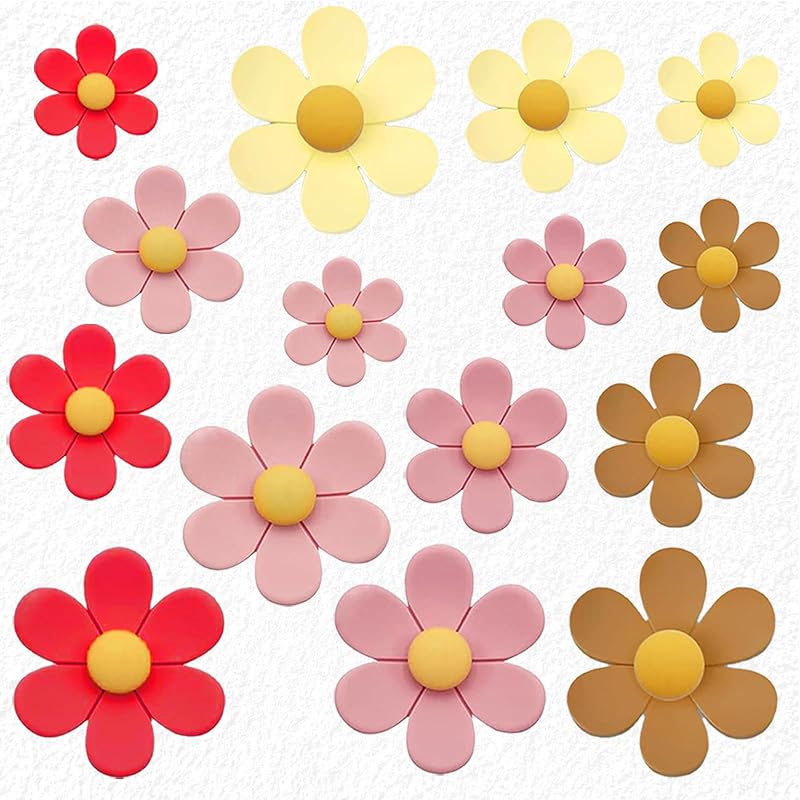 15 Pcs Decorative 3D Flower Fridge Magnets, Cute Magnets for Refrigerator, Locker, Office, Kitchen (5 Large & 5 Medium & 5 Small)