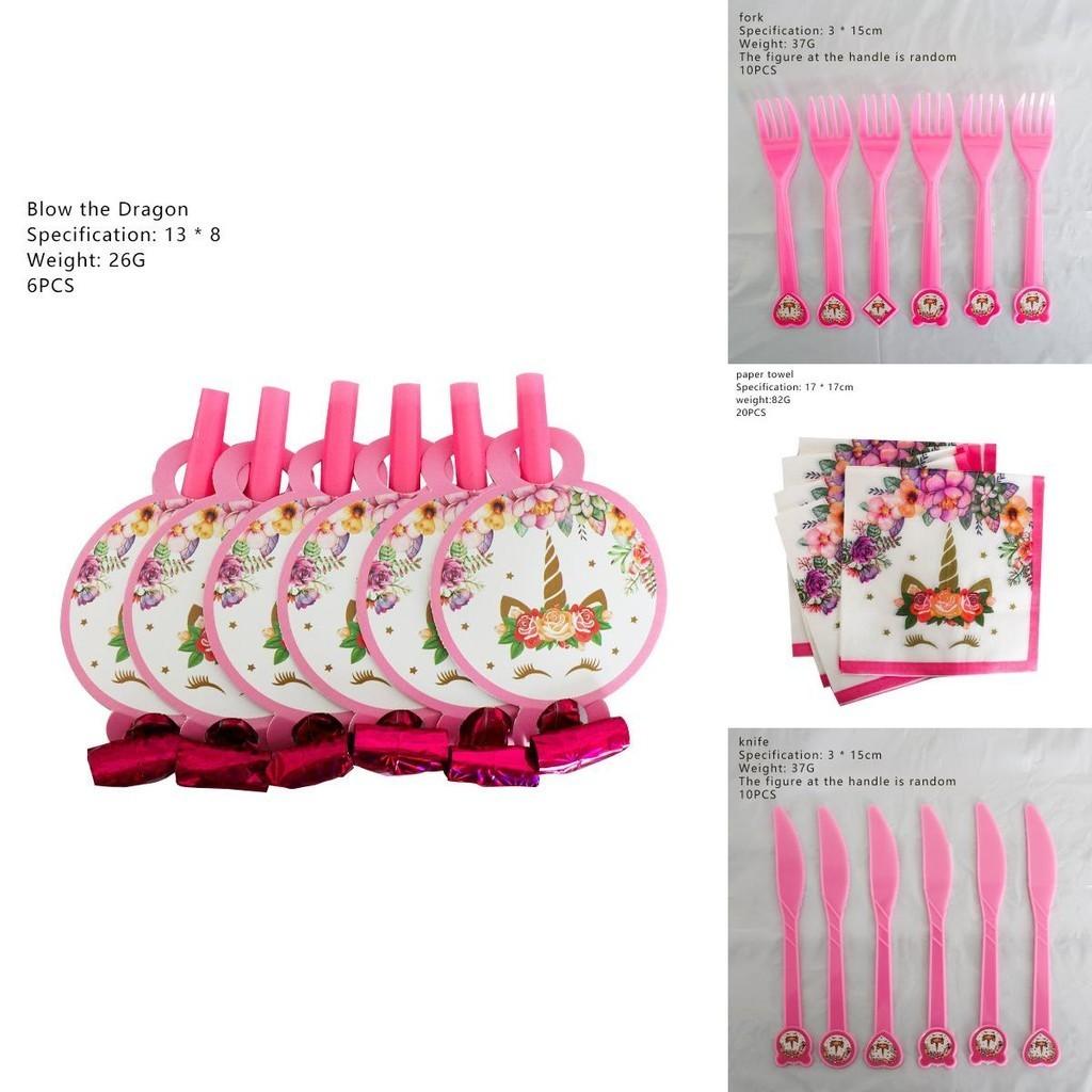 Wreath Unicorn Kids Birthday Party Supplies Colorful Tableware Plates Cup And Forks