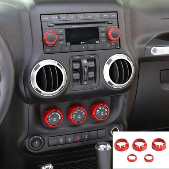 Red Air Condition AC Radio Switch Knob Ring Trim for 11+Jeep Wrangler JK/Compass