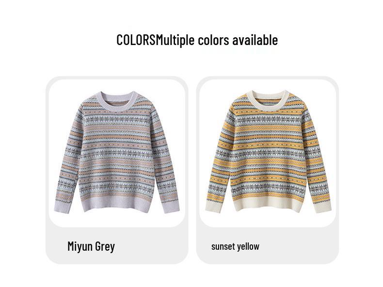 Children’s Pure Wool Fair Isle Sweater - Warm Thickened Knit with Round Neck for Autumn/Winter 2025