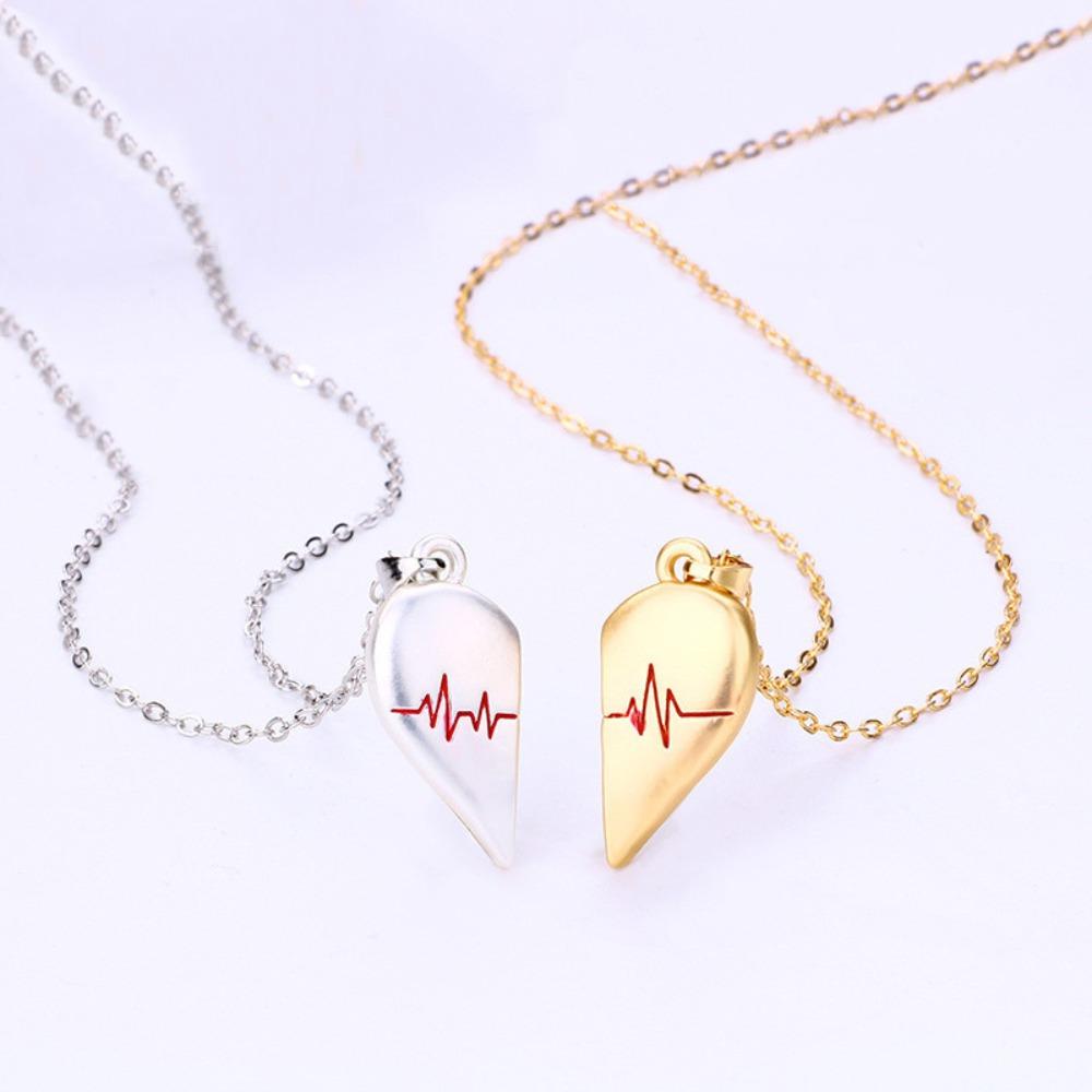 Heartbeat Magnetic Couple Necklace ECG Love Pendant Set Magnetic Clavicle Chain for Him and Her