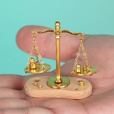 Mini Balance Scale 1:12 Scale Retro Miniature Justice Scale Model Collectible Realistic Vintage Balance Scales for Micro Scenes Cake Decor Dollhouse