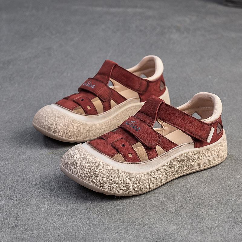 

Johnature Удобные Сандалии из Натуральной Кожи с Мягкой Подошвой, Перфорированные, Дышащие, Повседневные, Универсальная Женская Обувь 40 красный