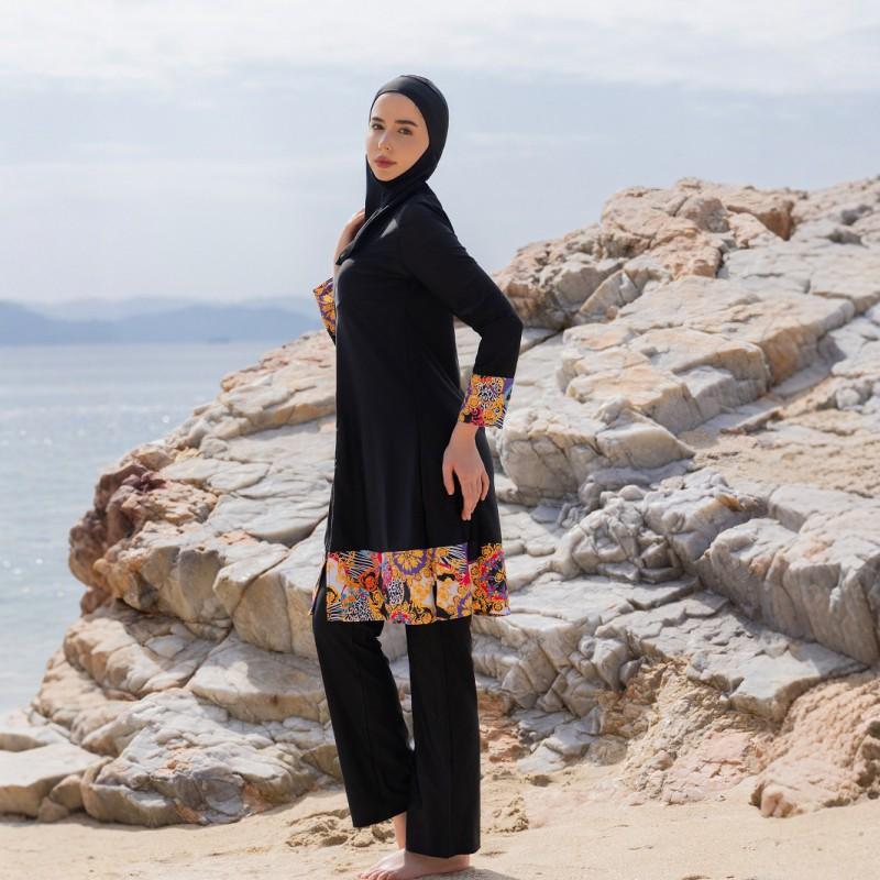 Costume da Bagno Intero da Donna Modesto a Manica Lunga con Copricapo e Pantaloni - Costumi da Bagno con Protezione UV per Spiaggia e Piscina