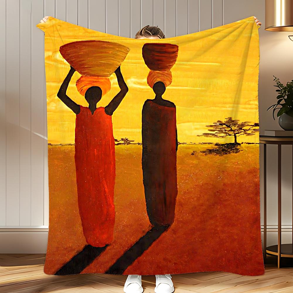 Abstract Painting African Living Throw Soft Coral Fleece Blanket 310gsm Fluffy Warm Throw for Sofa Bed Couch Bedroom Decor