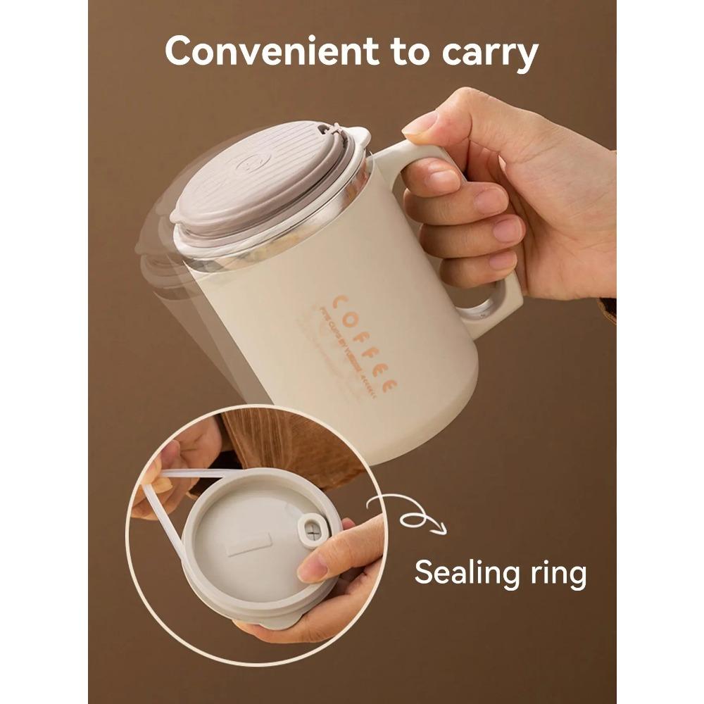 WORTHBUY 480ml 304 Stainless Steel Coffee Mug With Lid&Spoon&Straw,Insulated Coffee Cup For Student Adult Office Drinking Cup