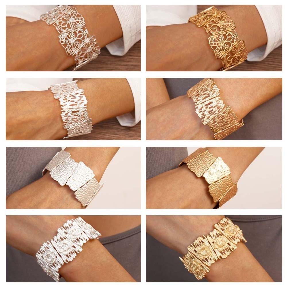 Flower Zinc Zinc Alloy Metal Wide Bangle Hollow Exaggerated Bracelet Creative Metal Cuff Bangles  Lady
