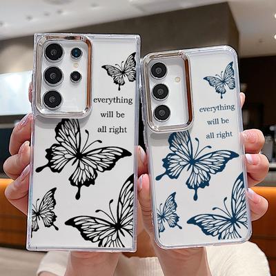 Beautiful Butterfly Pattern Clear Case For Samsung S24 FE S23 S22 Ultra A55 A54 A35 A34 A14 Lens Protection Shockproof Soft Transparent Phone Cover