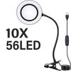 5/10X Magnifying Glass with Clip 28/56LED Magnifier Lamp 3 Color Mode 10 Brightness Dimmer 360° Flexible Gooseneck Lights