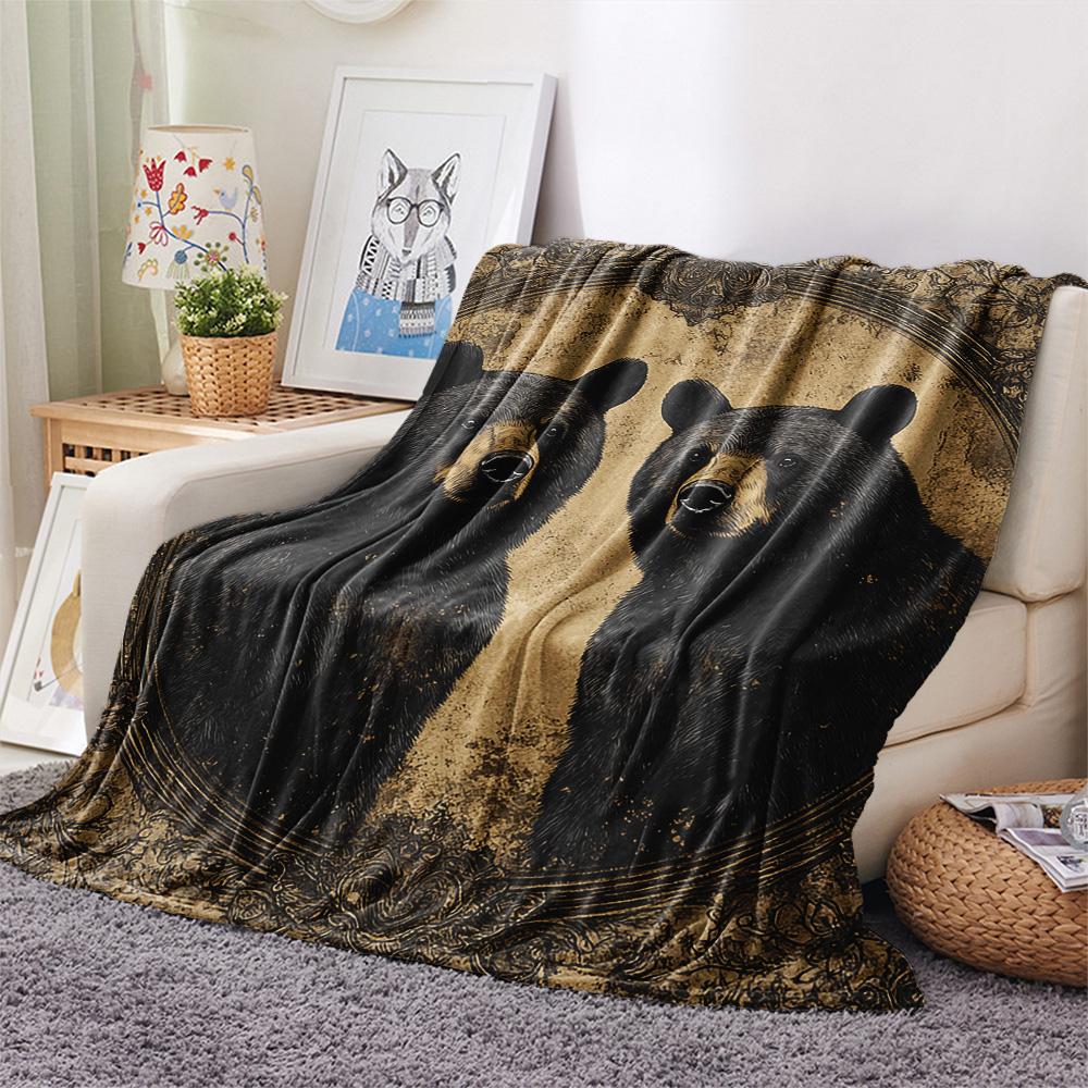 Black Bear Print Flannel Blanket, High Quality Comfortable for All Seasons, Home Decor, Warmth and Comfort, Perfect for Christmas Gifts