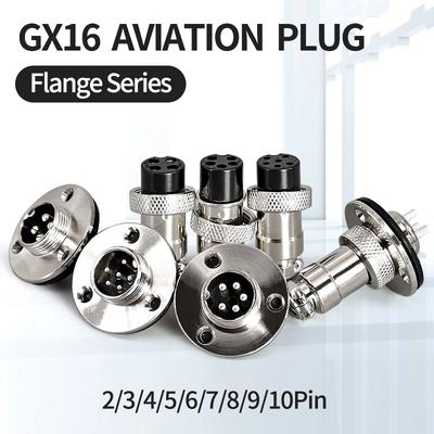 10 sæt GX16 med 3-huls flange Luftfartsstik XLR 16 mm 2 3 4 5 6 7 8 9-pins Hunkontakt Han Chassismontering Cirkulært Stik