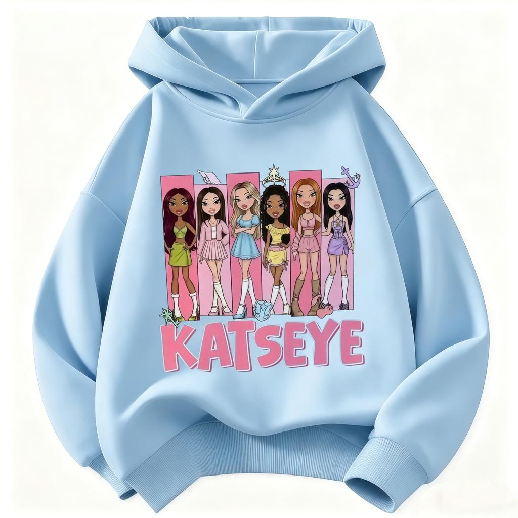 Kinder KATSEYE Cartoonfigur Kapuzenpullover Mädchen Langarm Kapuzenpullover Gruppe Grafik Pullover Kinder Freizeit Streetwear Oberteile