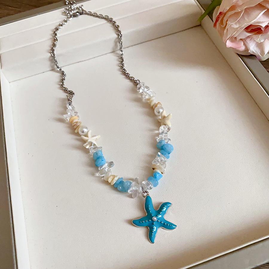 Stylish Beaded Shell Starfish Necklace for Women - Chic Clavicle Chain with Unique Design