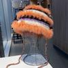 New autumn and winter rabbit fur decoration big head circumference women's fur hat fisherman's hat bucket hat ear protector knitted hat tide