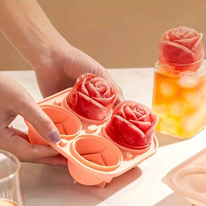 1pcs Elegant Rose Shaped Ice Cube Mold Reusable Food Grade Silicone IceTray Ice Ball Mold for Effortless Dessert Summer Drinks