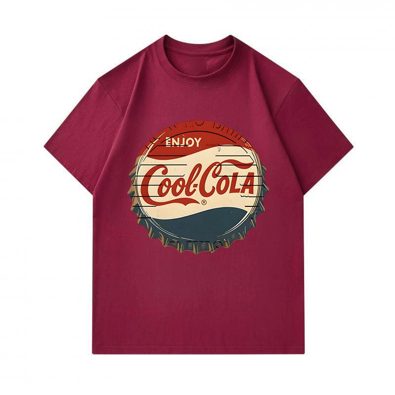 Men's 100% Cotton Crew Neck Short Sleeve T-Shirt, Retro Vintage Cool Cola Bottle Cap Pattern Printed Casual Comfortable Daily Wear Top for Summer Dail