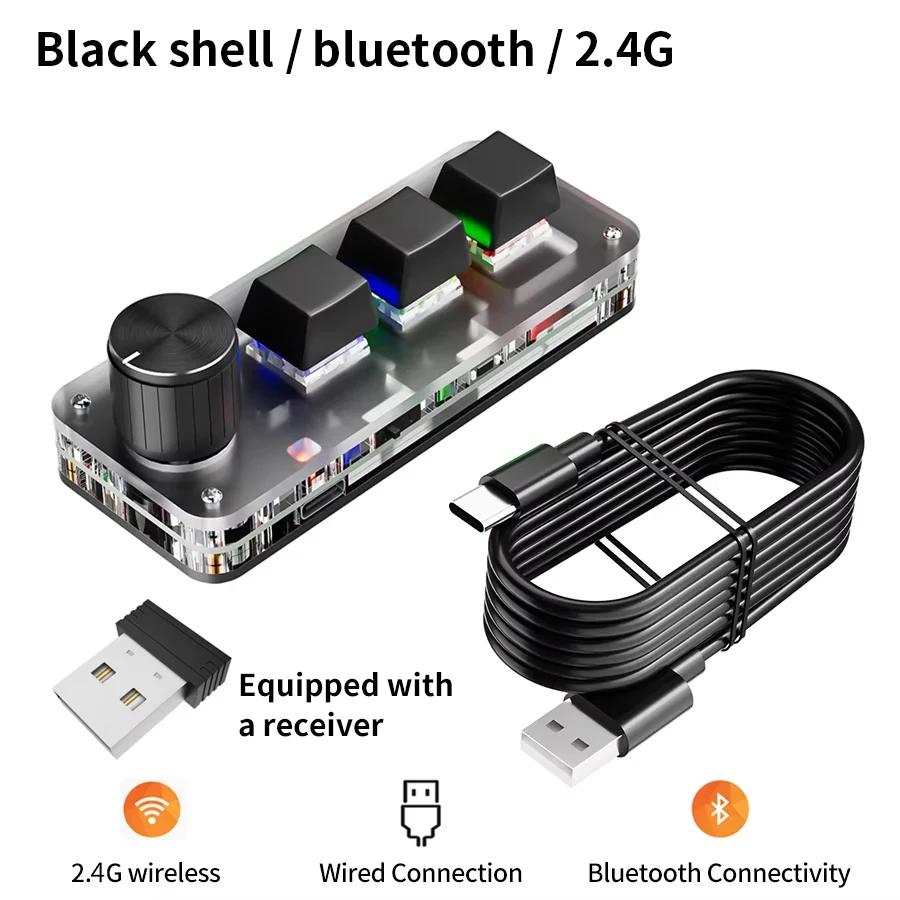Macro Bluetooth Keyboard Plug and Play Gaming Photoshop Custom Macropad 3 Keys Knob USB Mini Keypad for Desktop PC Mini Keboard