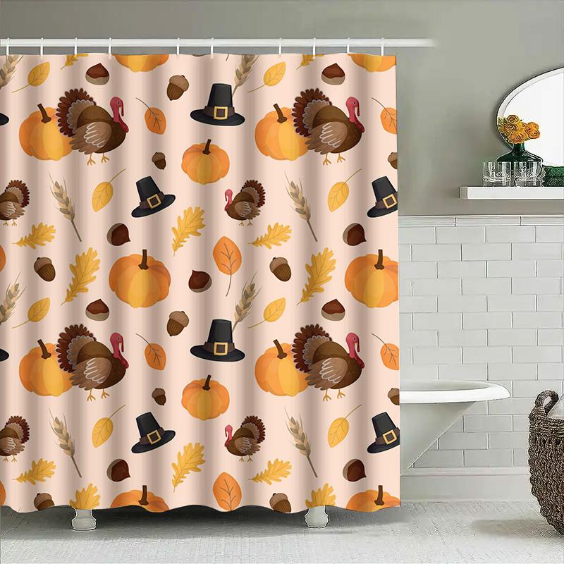 

Tuniu Fall Autumn Bathroom Shower Curtain Cute Turkey Pumpkin Leaves Decorations Home Decor W60H190(CM)-1 Pcs